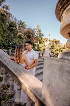 Romantic couple holding hands on Montjuïc hill