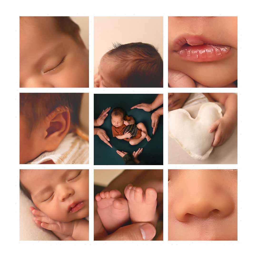 Collage of newborn baby boy details in Alvin, Tx studio