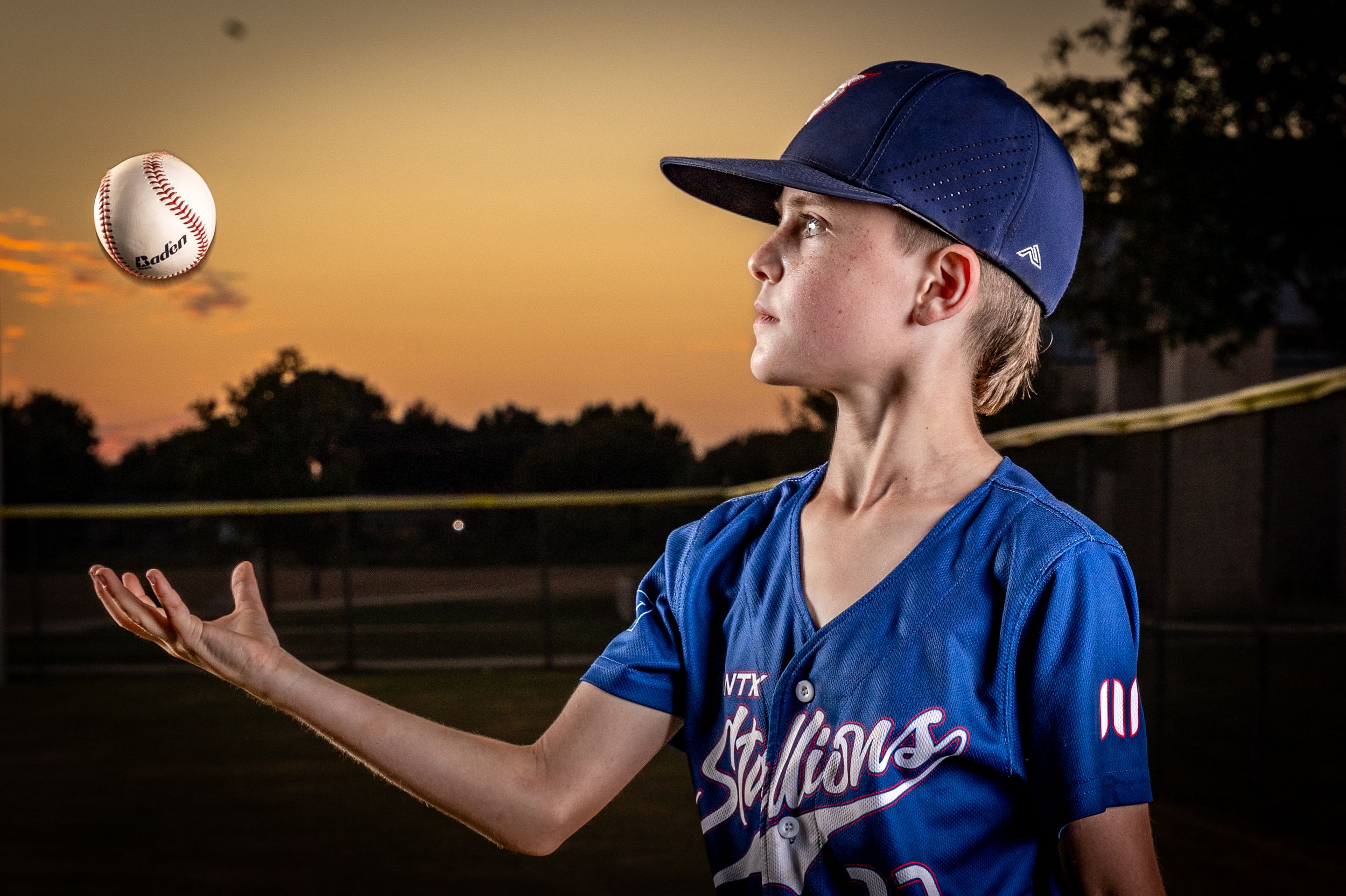 Drew Arnold Photography Youth baseball portrait at sunset