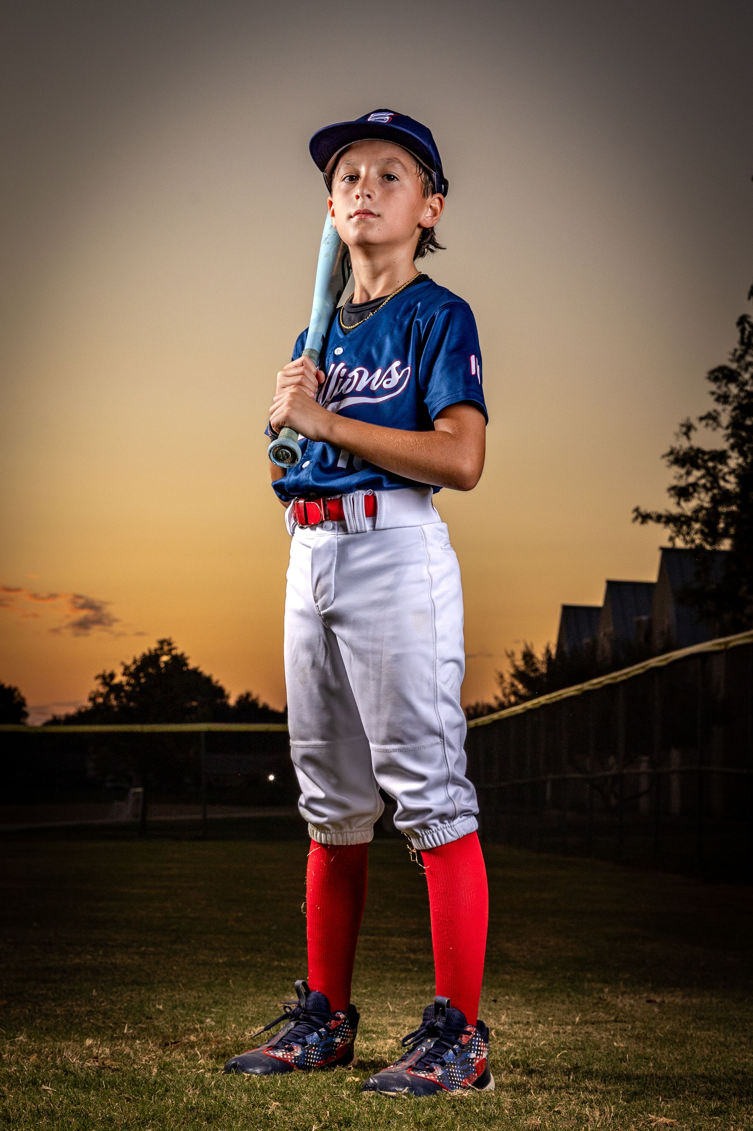 Drew Arnold Photography Youth baseball portrait at sunset