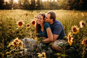 Couples Portraits in the golden hour sunflowers.