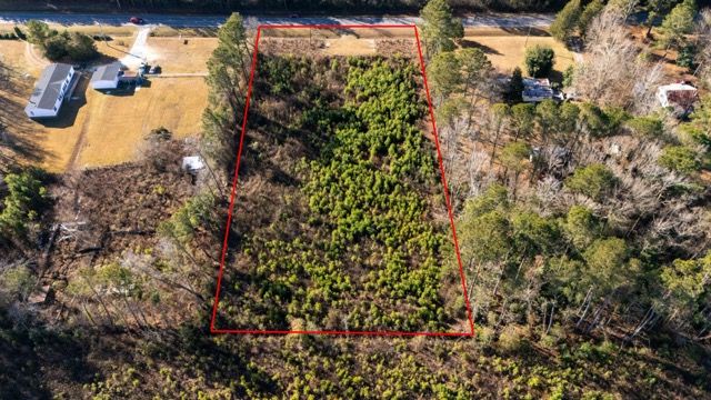 Aerial drone photo showing the boundaries of a commercial land parcel near Spring Lake, NC