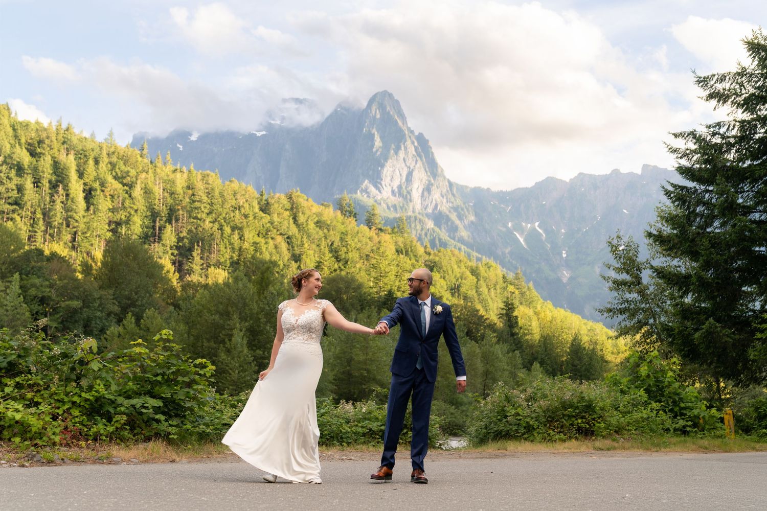 Wedding portraits overlooking the Skykomish River in Index
WA