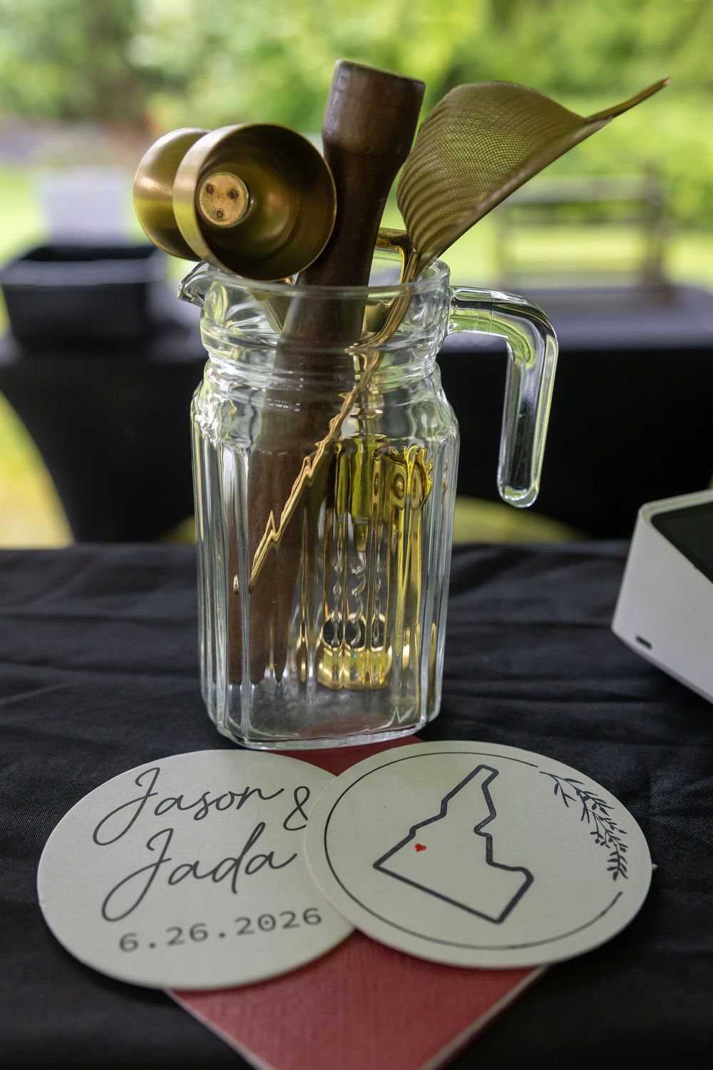 Castle Gardens Kuna Idaho ©Milestones Studios LLC details of bar service personalized coasters