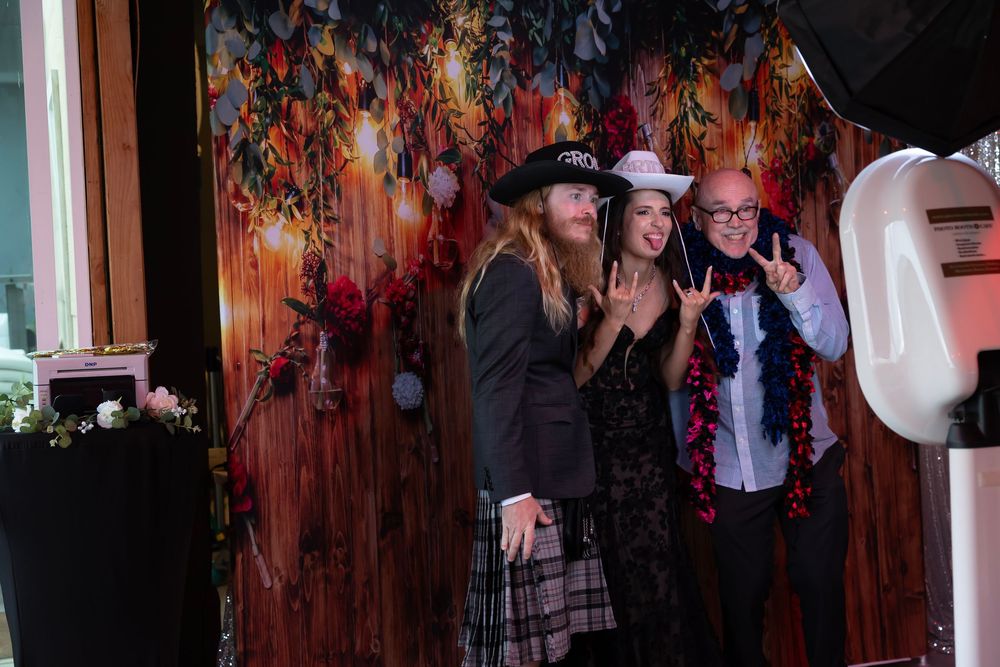 Photo booth at wedding with props Photo Booth Cafe Castle Gardens Kuna Idaho ©Milestones Studios LLC