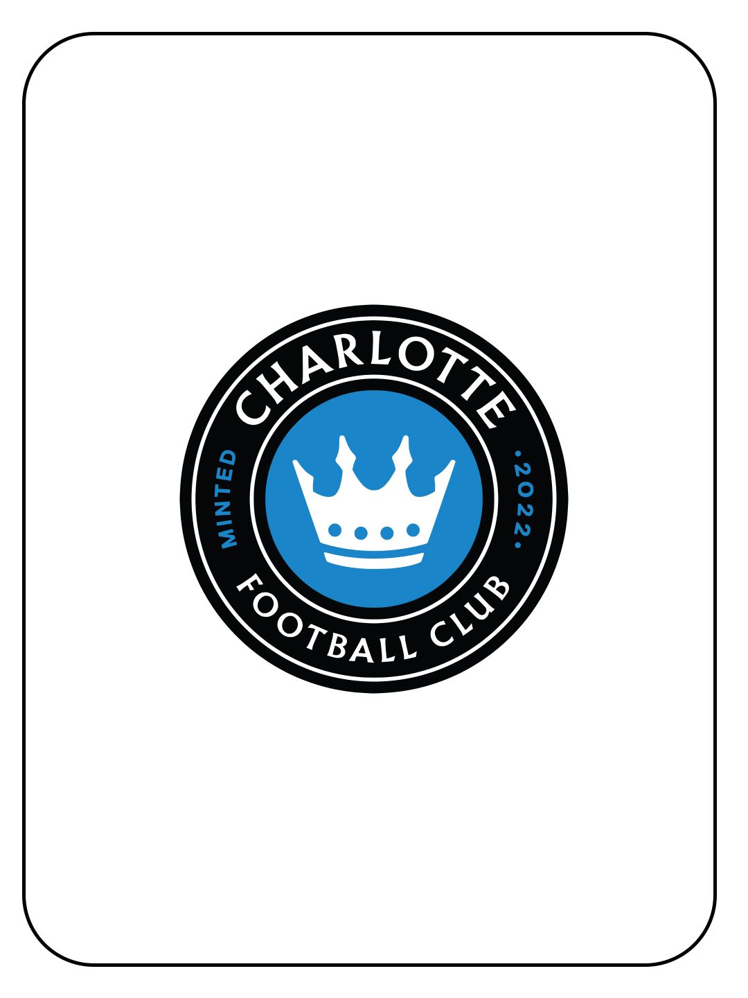 Charlotte FC football club billboard advertisement displaying team logo and fans against a clear blue sky.