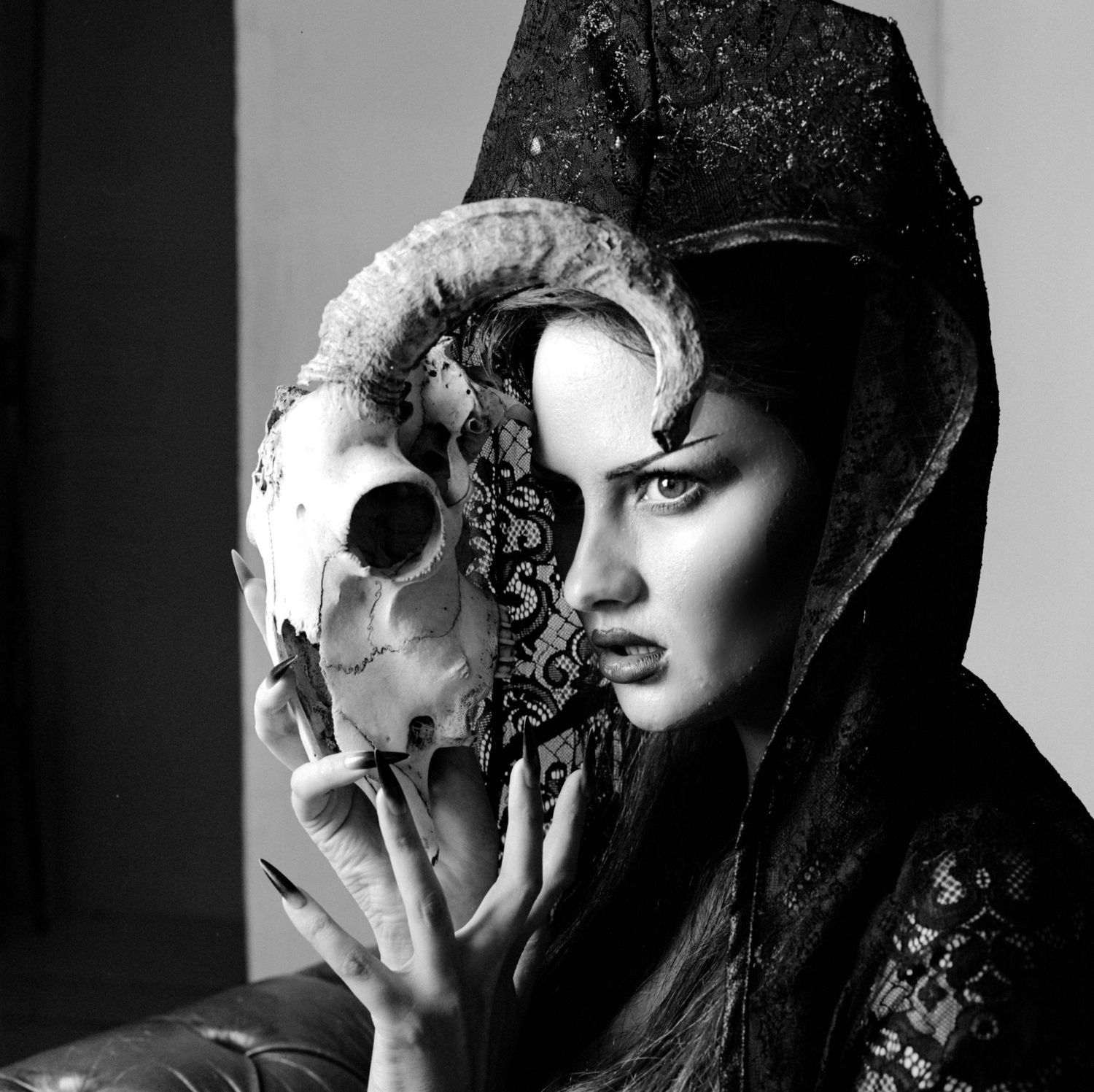 Jessica Wilcock with a goats skull - Victorian Gothic photograph