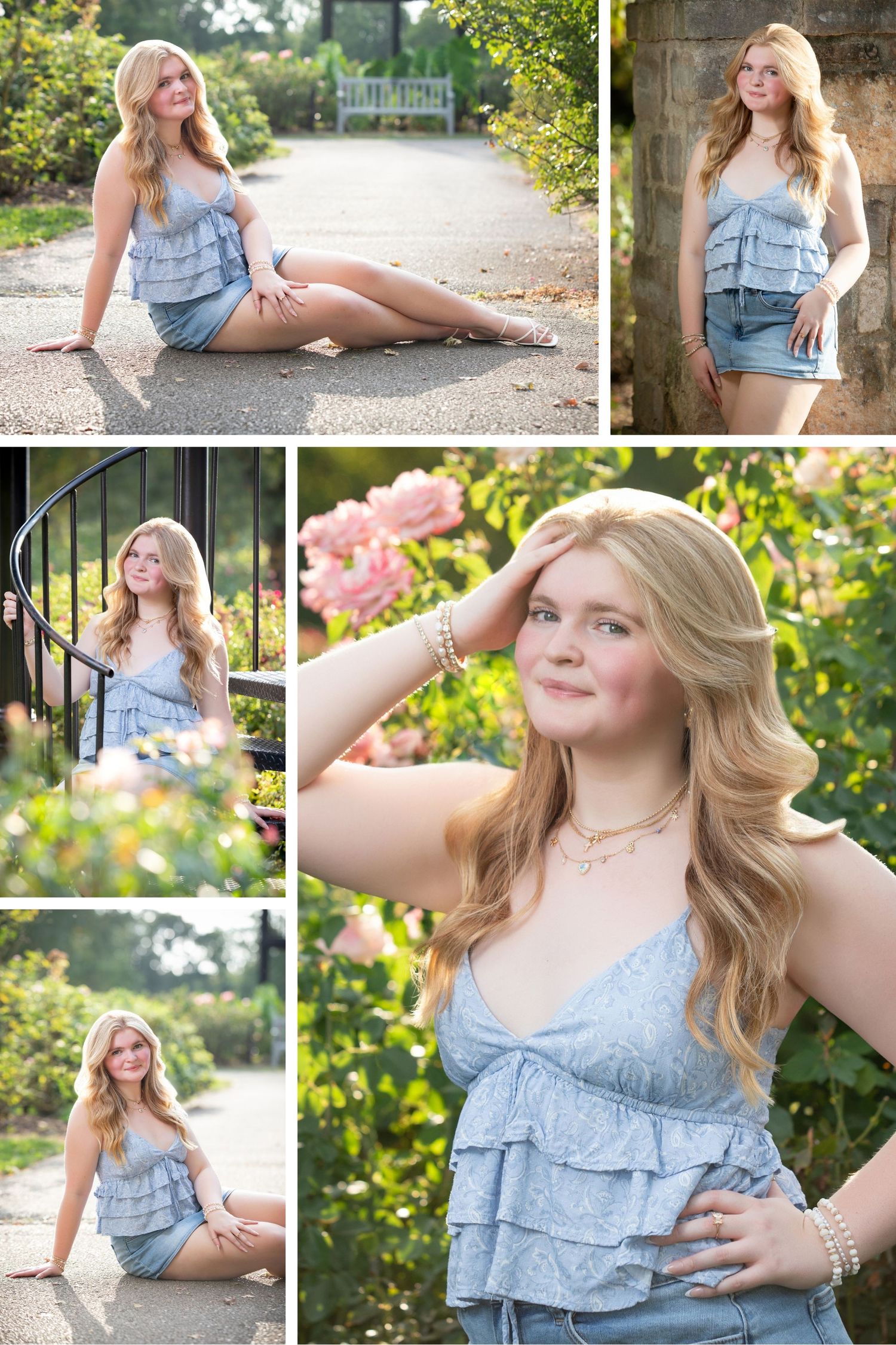 Columbus Ohio senior photographer capturing an Olentangy senior session with roses, natural light, and colorful gardens.