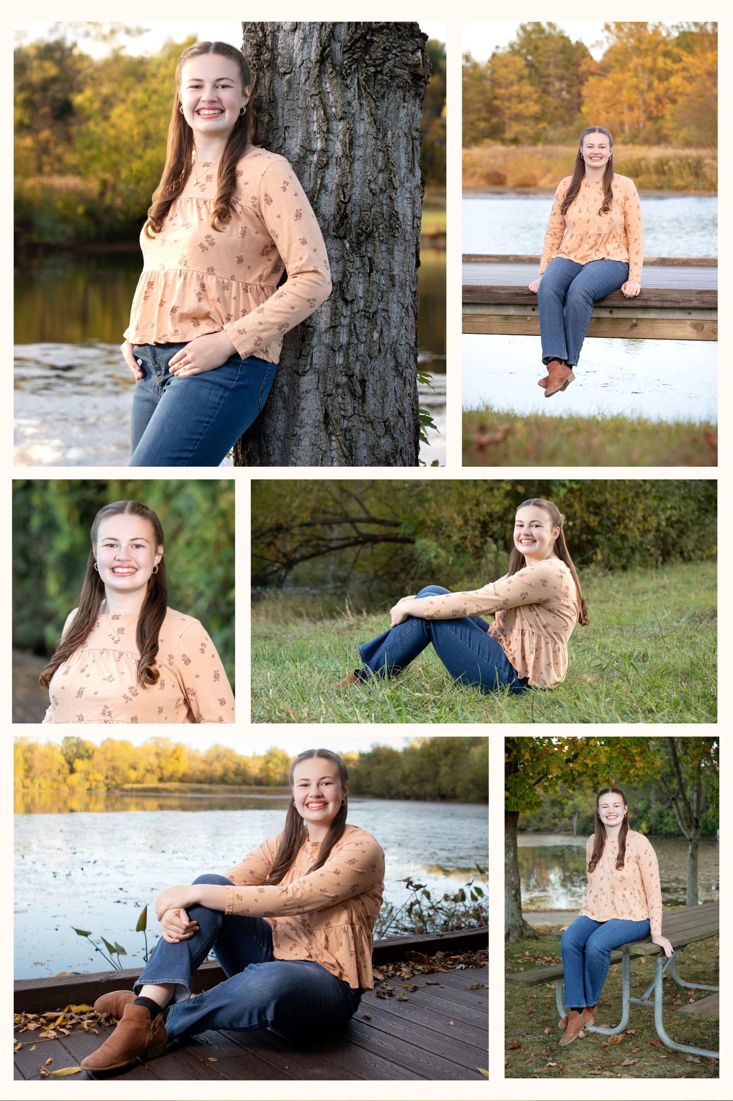 Olentangy Berlin senior photo session at Slate Run Metro Park with lake views, fall leaves, and outdoor senior portraits.