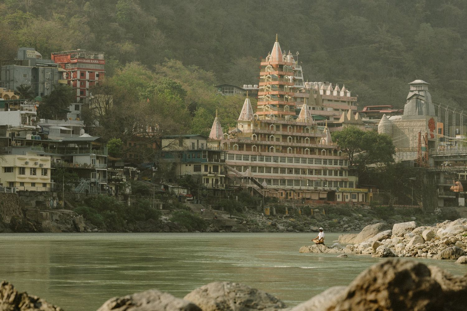 Trayambakeshwar temple complex on the banks of the holy Ganges River in Rishikesh, India.