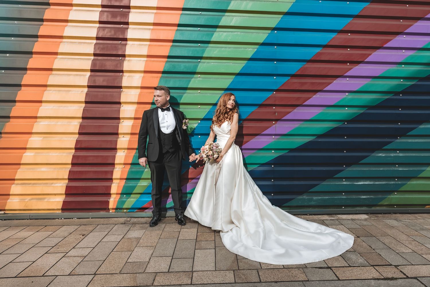 Bride and grooms relaxed wedding portraits at Humber street in Hull