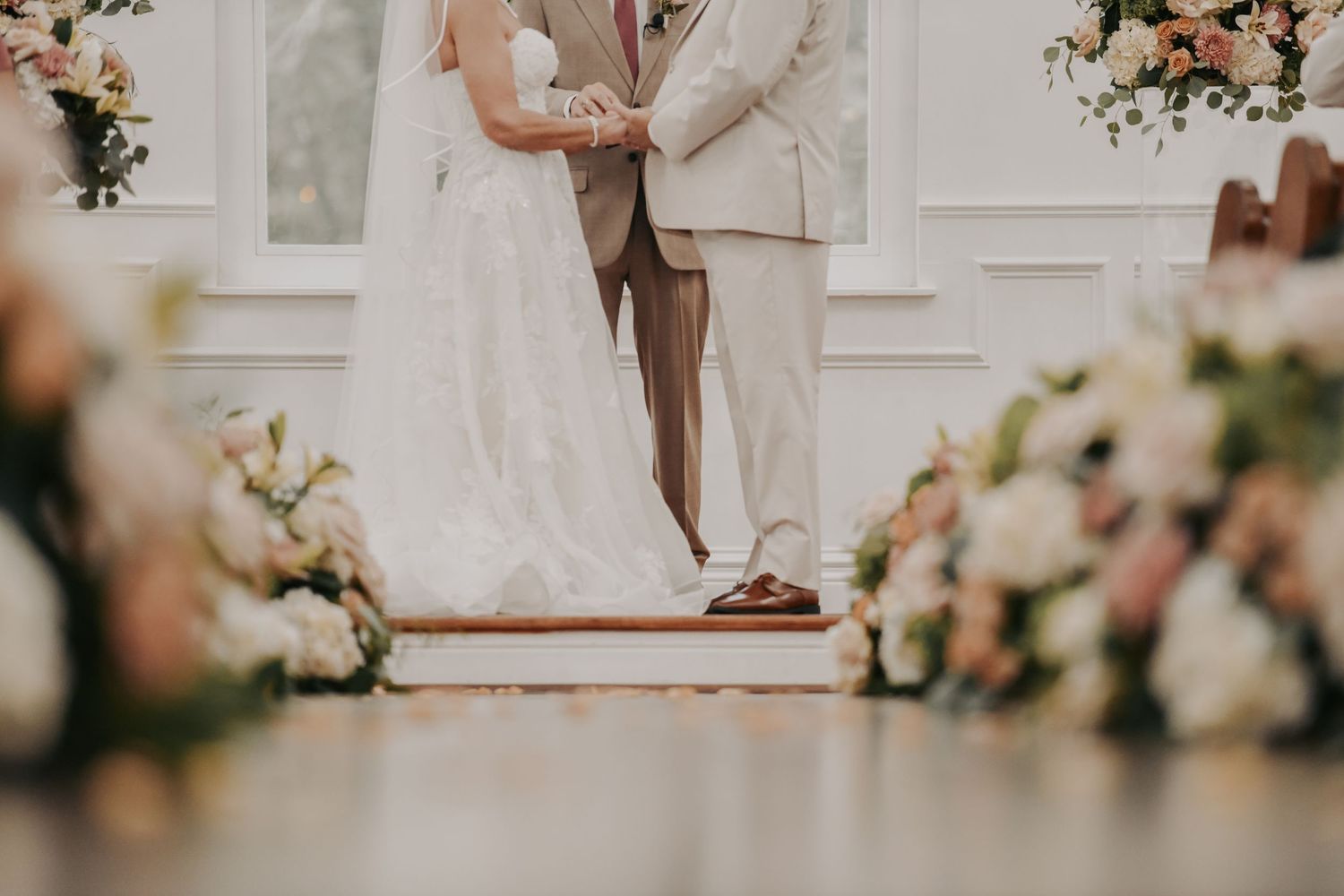 Organic wedding flowers in a soft romantic fall color palette