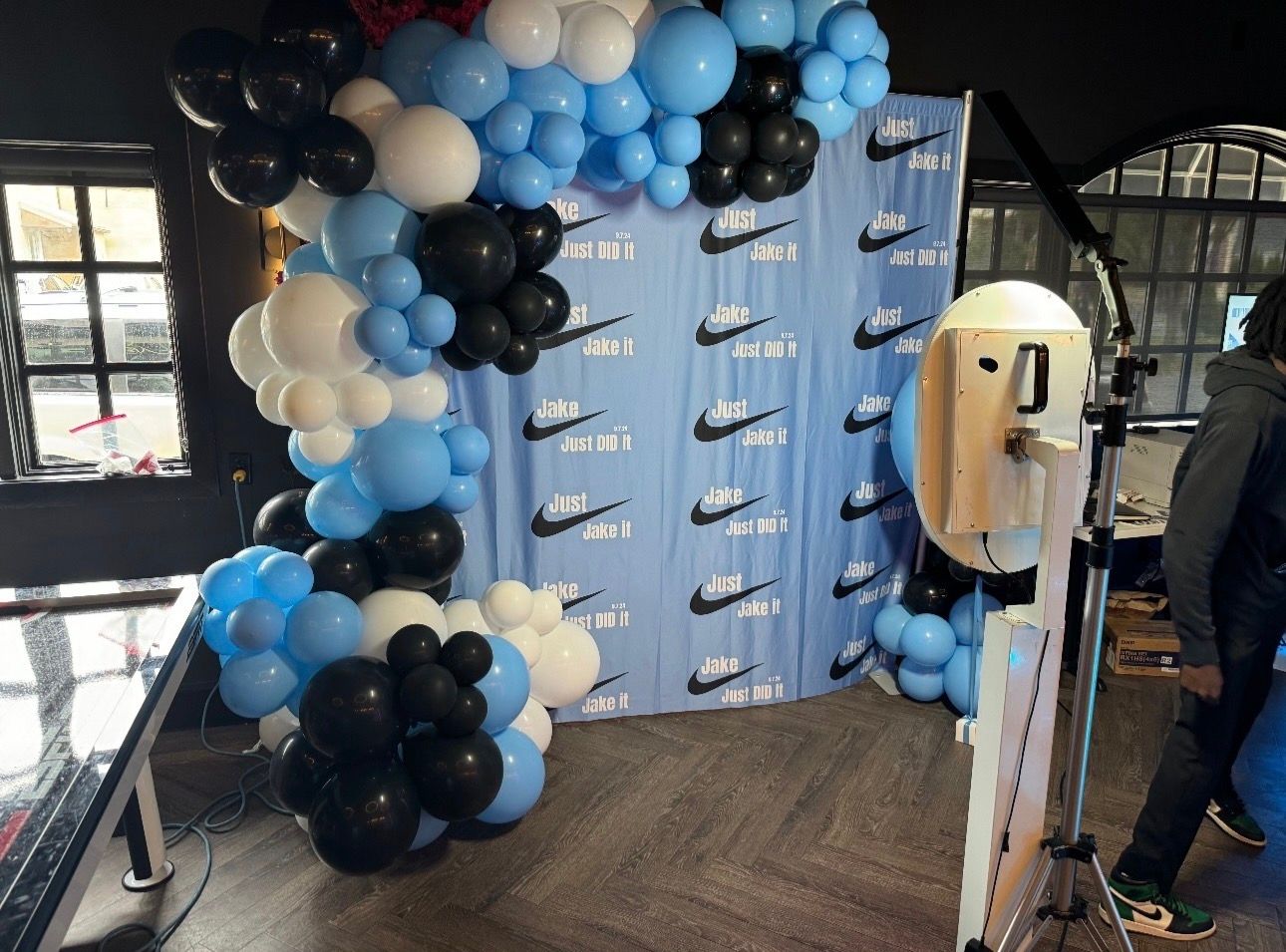 custom backdrop with balloon garland