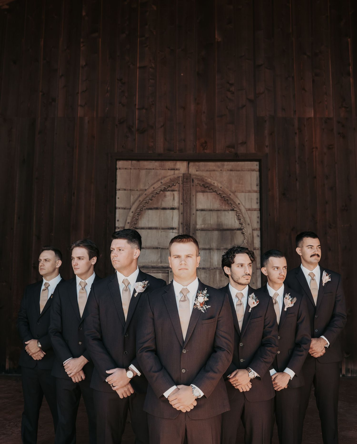Groom and groomsmen portraits at Lucky Spur Ranch in Justin Texas