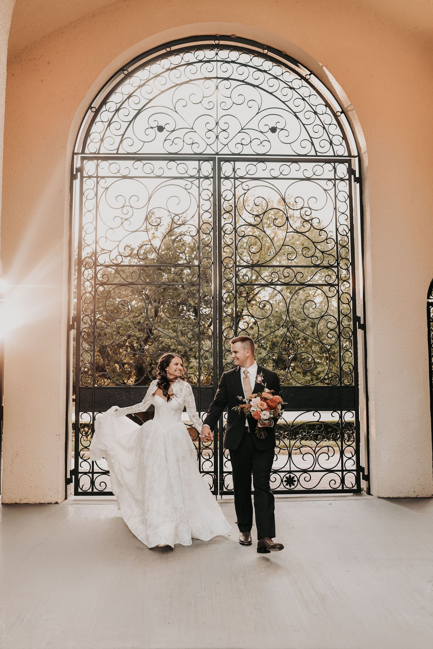 Formal wedding photography outside St Ann Catholic Parish in Coppell
