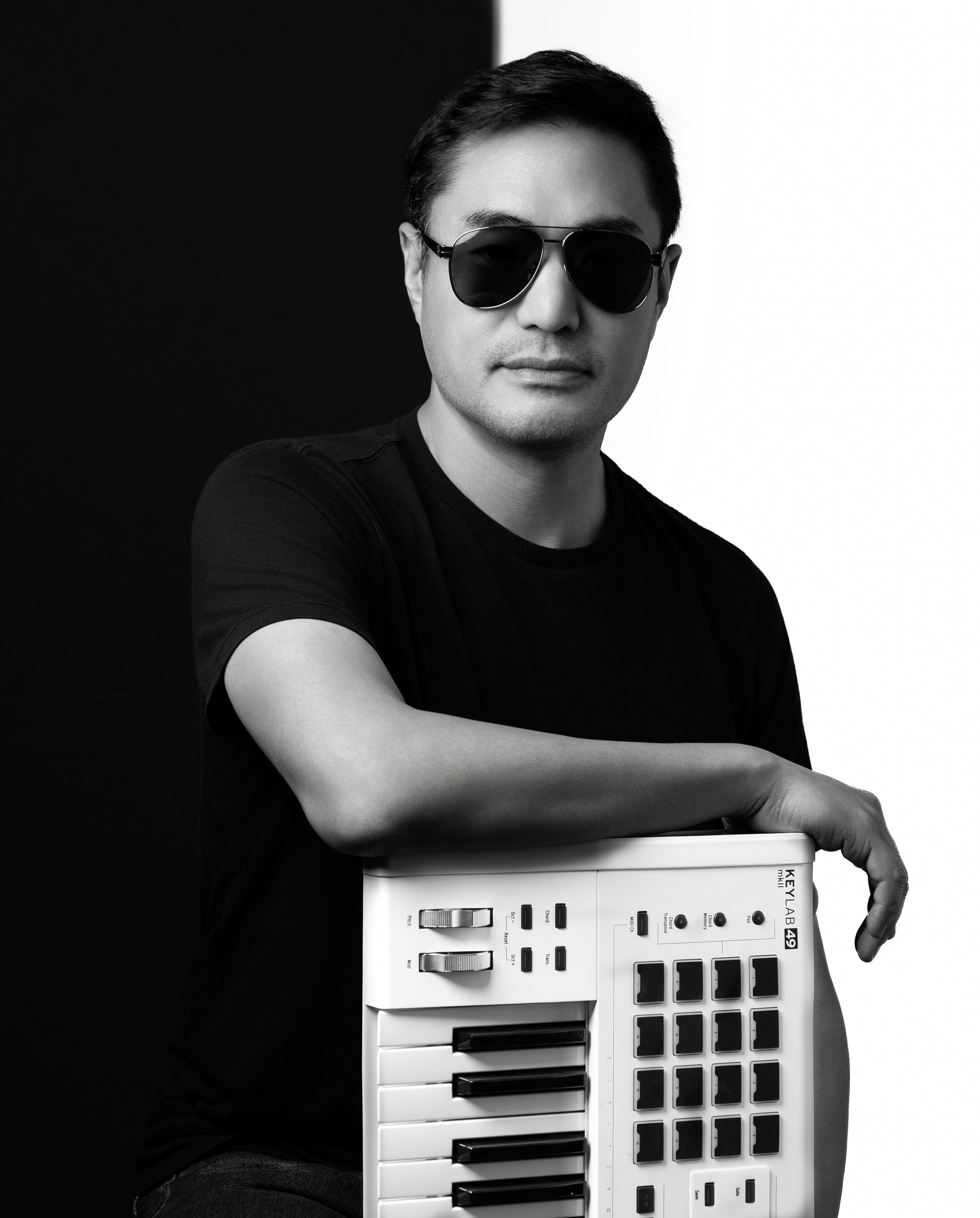 Black and white musician portrait. Columbia MD Ken Nadali Photography