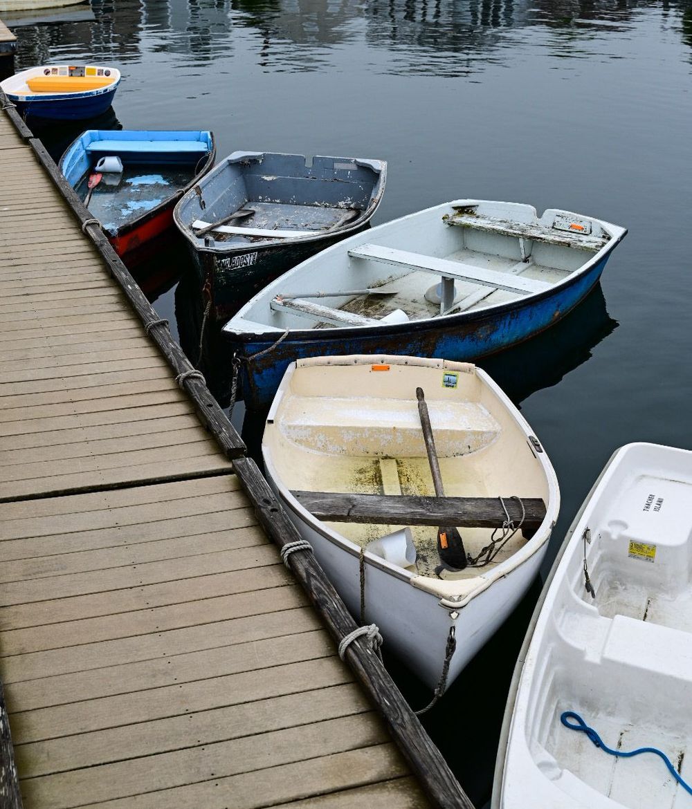 Dingy boats at dock, T-Wharf, Rockport, Massachusetts.