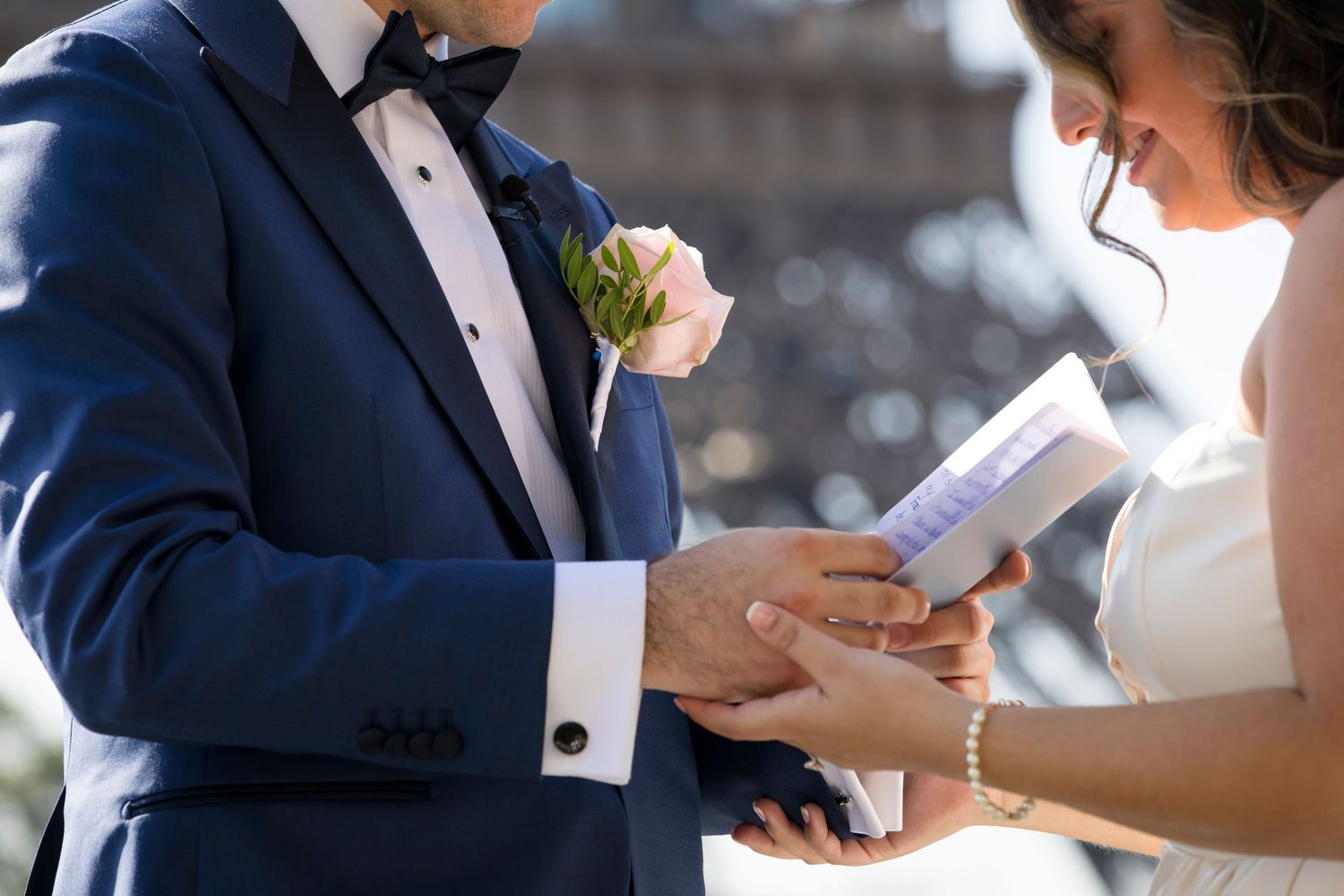 Beautiful couple during a Vows renewal ceremony at the Eiffel tower river side _ By Julien LB Photography Paris
