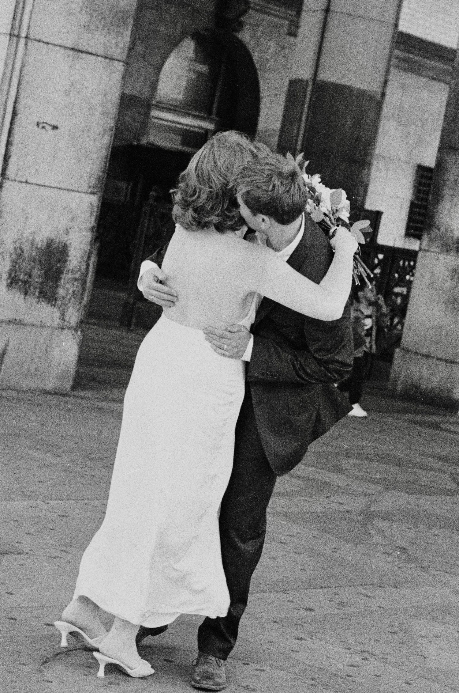 Editorial NYC engagement session photographed on film with timeless romantic imagery