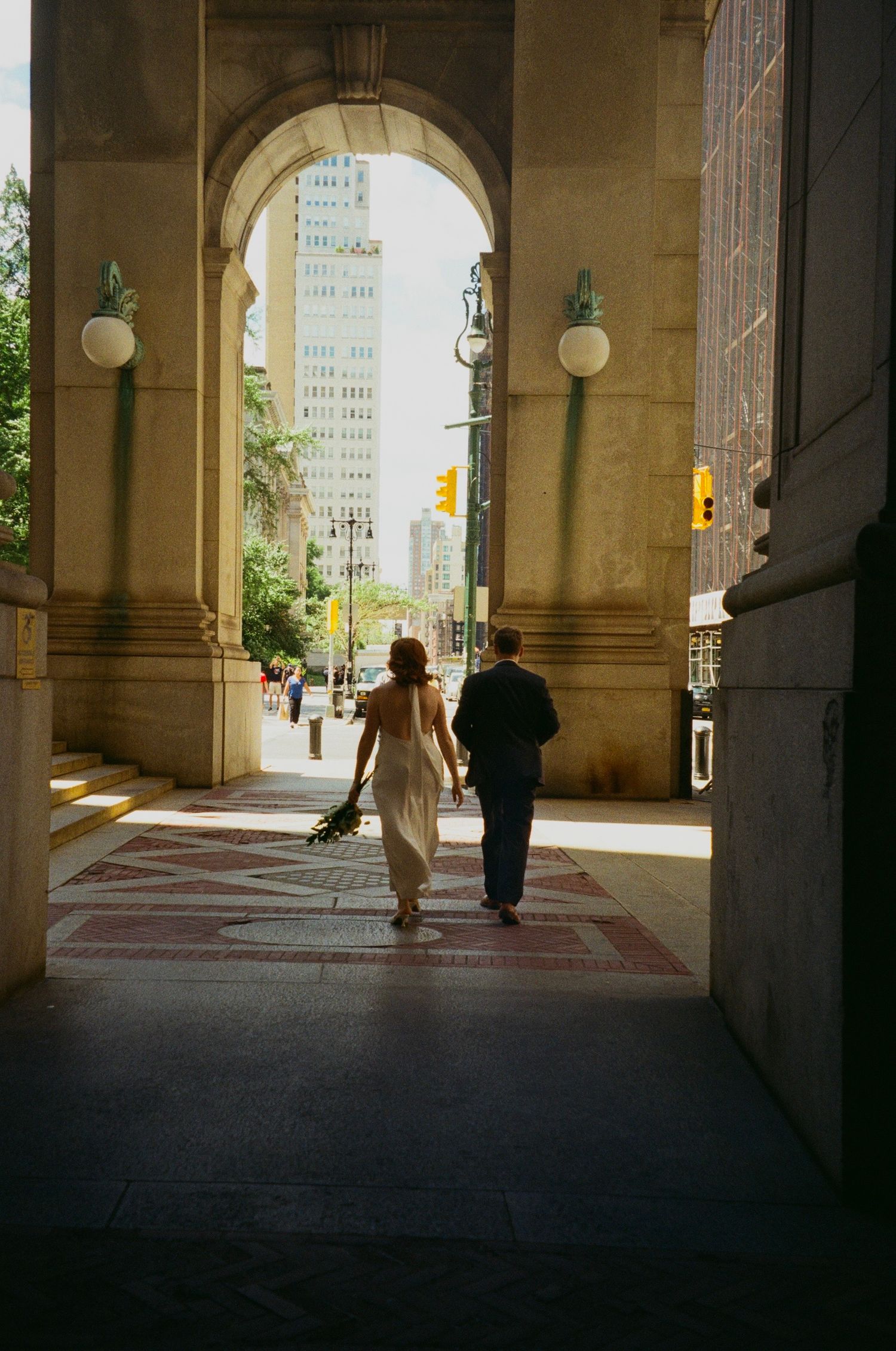 Editorial NYC engagement session photographed on film with timeless romantic imagery