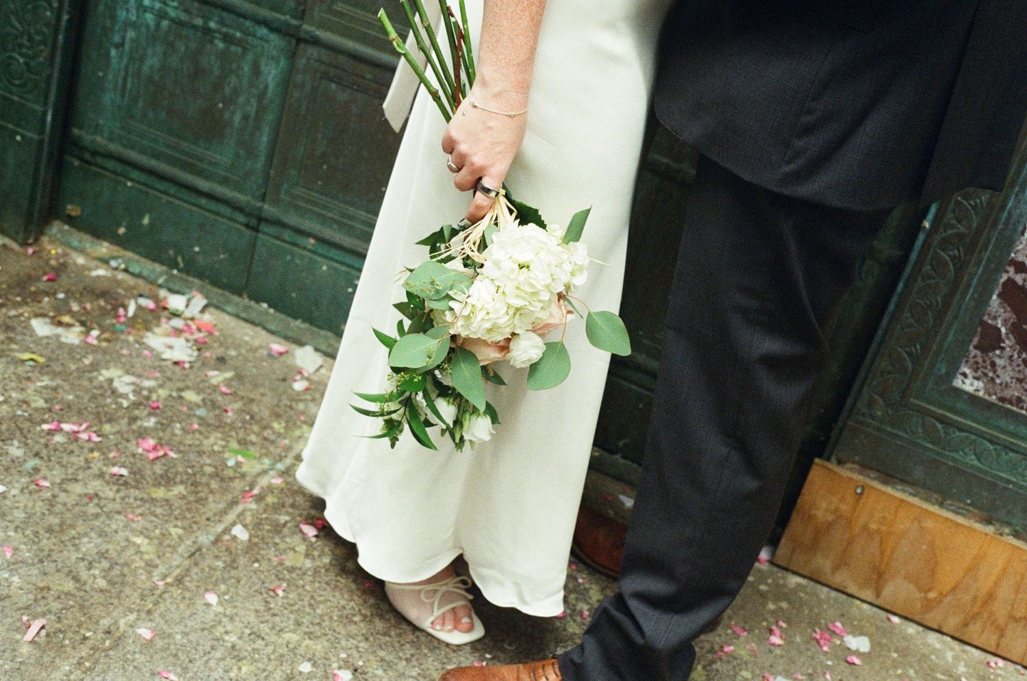 NYC courthouse wedding couple portraits outside the City Clerk Office photographed on film