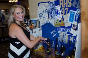 High school spirit decorations with blue banners and Thunder mascot logos.
