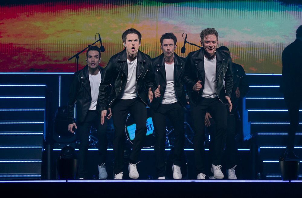 Oh what a night I Globen. Fotograf Rebecca Nordin. Peter Johansson, David Lindgren, Robert Rydberg och Bruno Mitsogiannis.