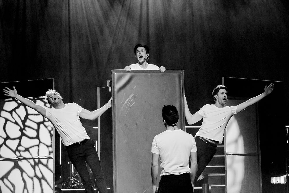 Oh what a night I Globen. Fotograf Rebecca Nordin. Peter Johansson, David Lindgren, Robert Rydberg och Bruno Mitsogiannis.