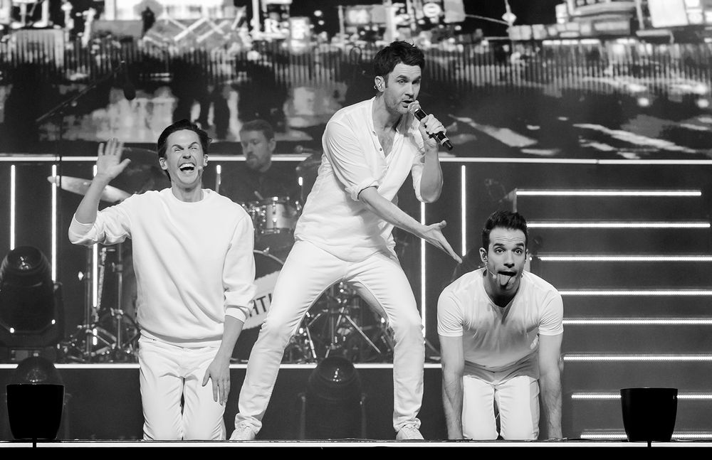 Oh what a night I Globen. Fotograf Rebecca Nordin. Peter Johansson, David Lindgren, Robert Rydberg och Bruno Mitsogiannis.
