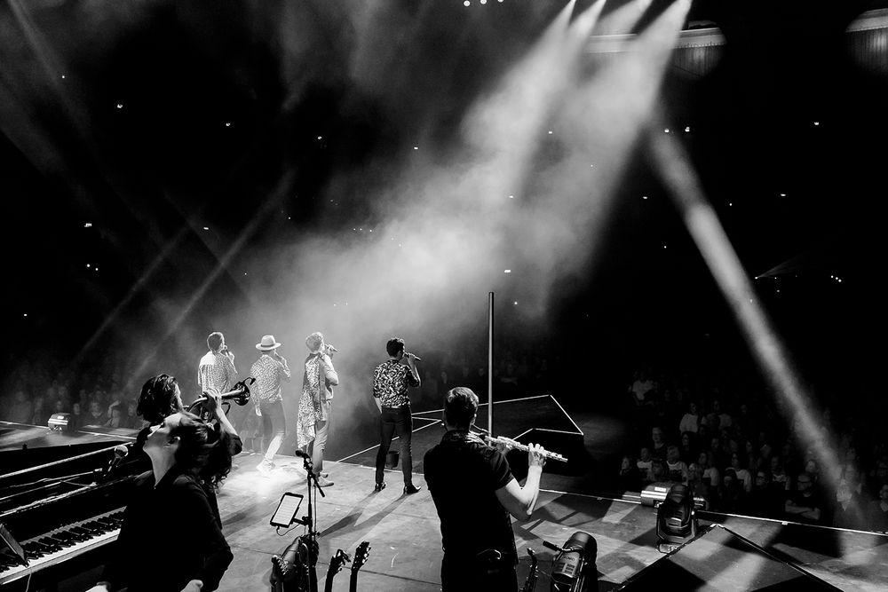 Oh what a night I Globen. Fotograf Rebecca Nordin. Peter Johansson, David Lindgren, Robert Rydberg och Bruno Mitsogiannis.