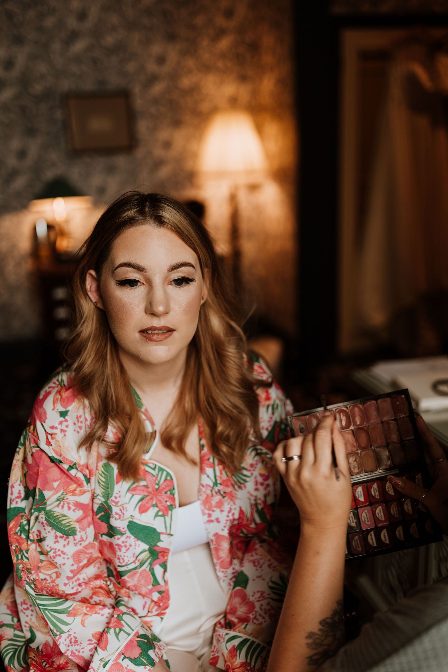 gorgeous bride the morning of her wedding at Randolph Hotel in Oxford