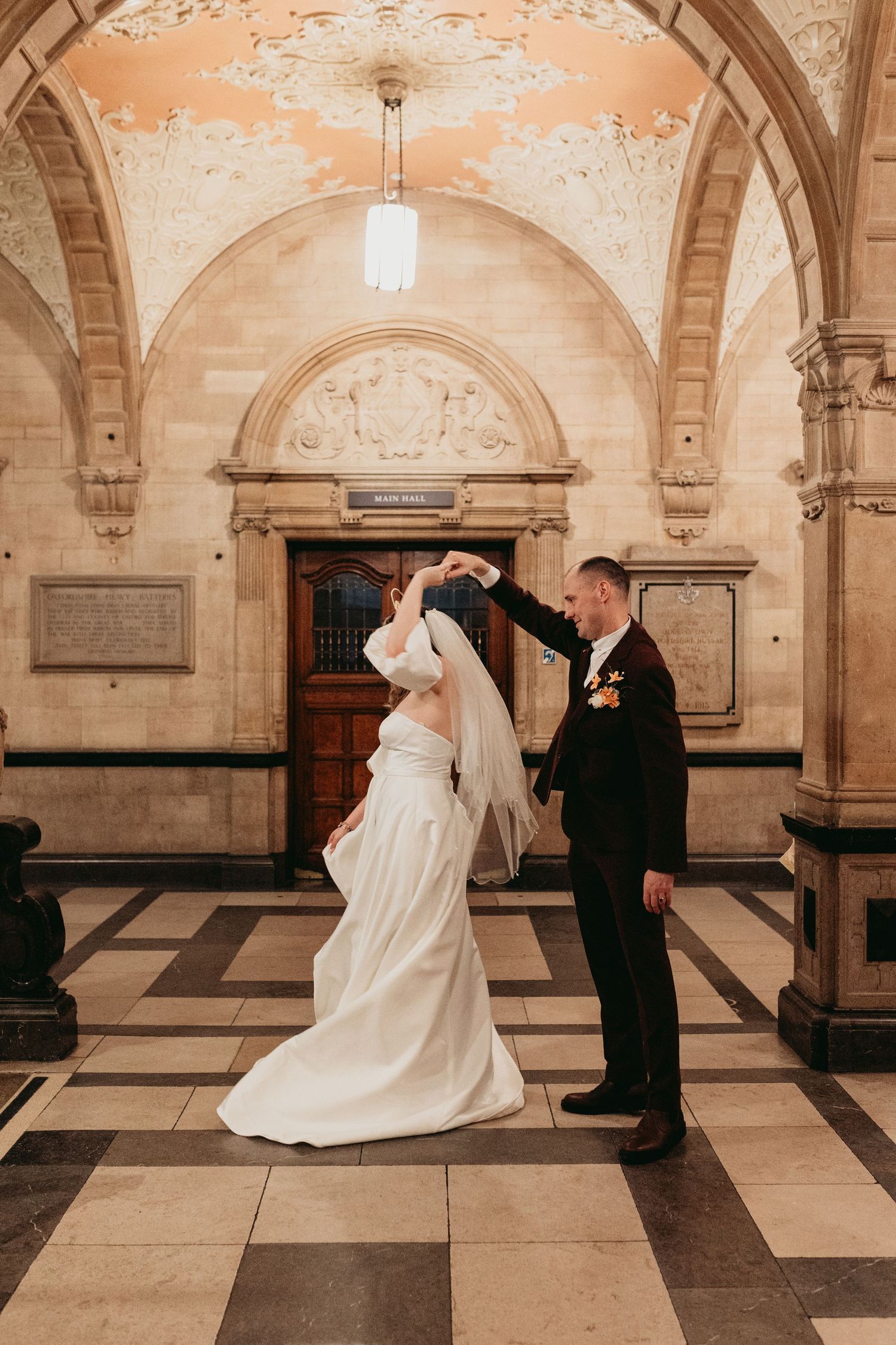 Wedding portraits inside at Oxford Town hall