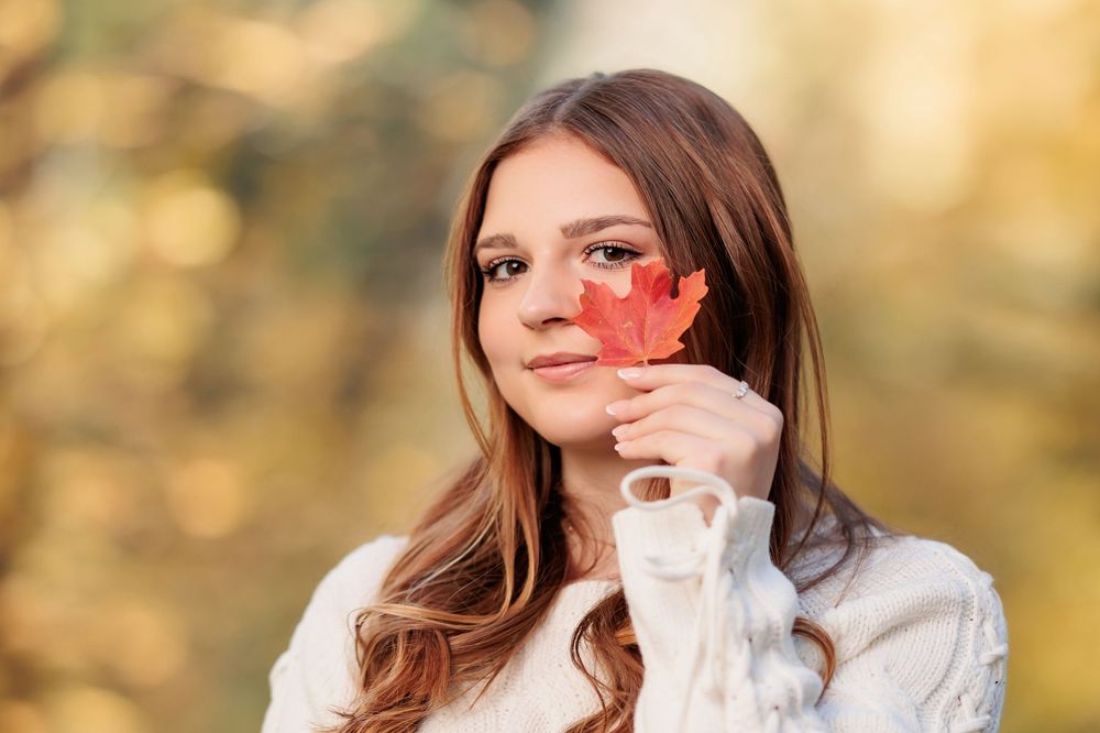 fall leaves girl senior pictures in Tucson, AZ