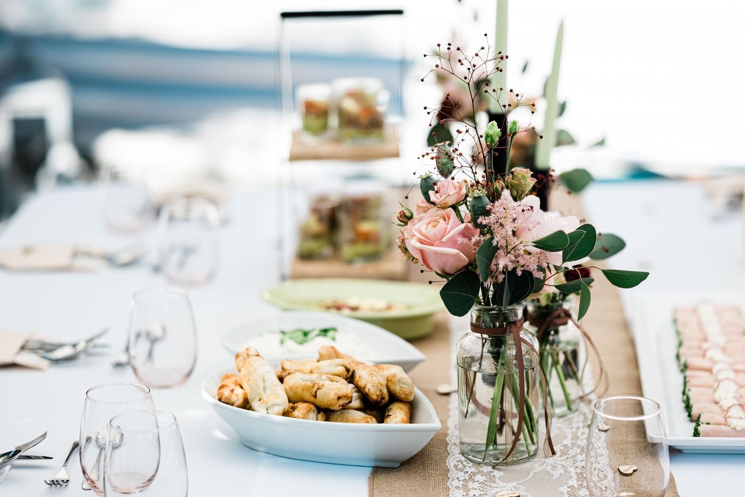 Beautiful dinner arrangement at a wedding in Switzerland.