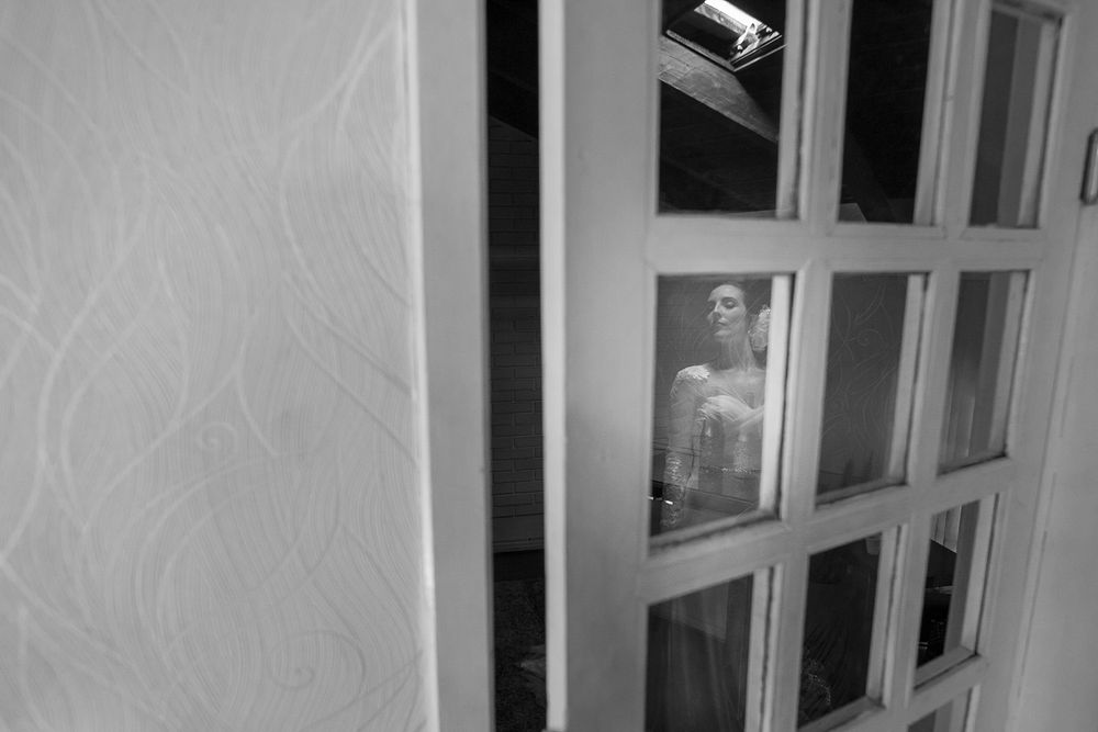 View through window panes in black and white.