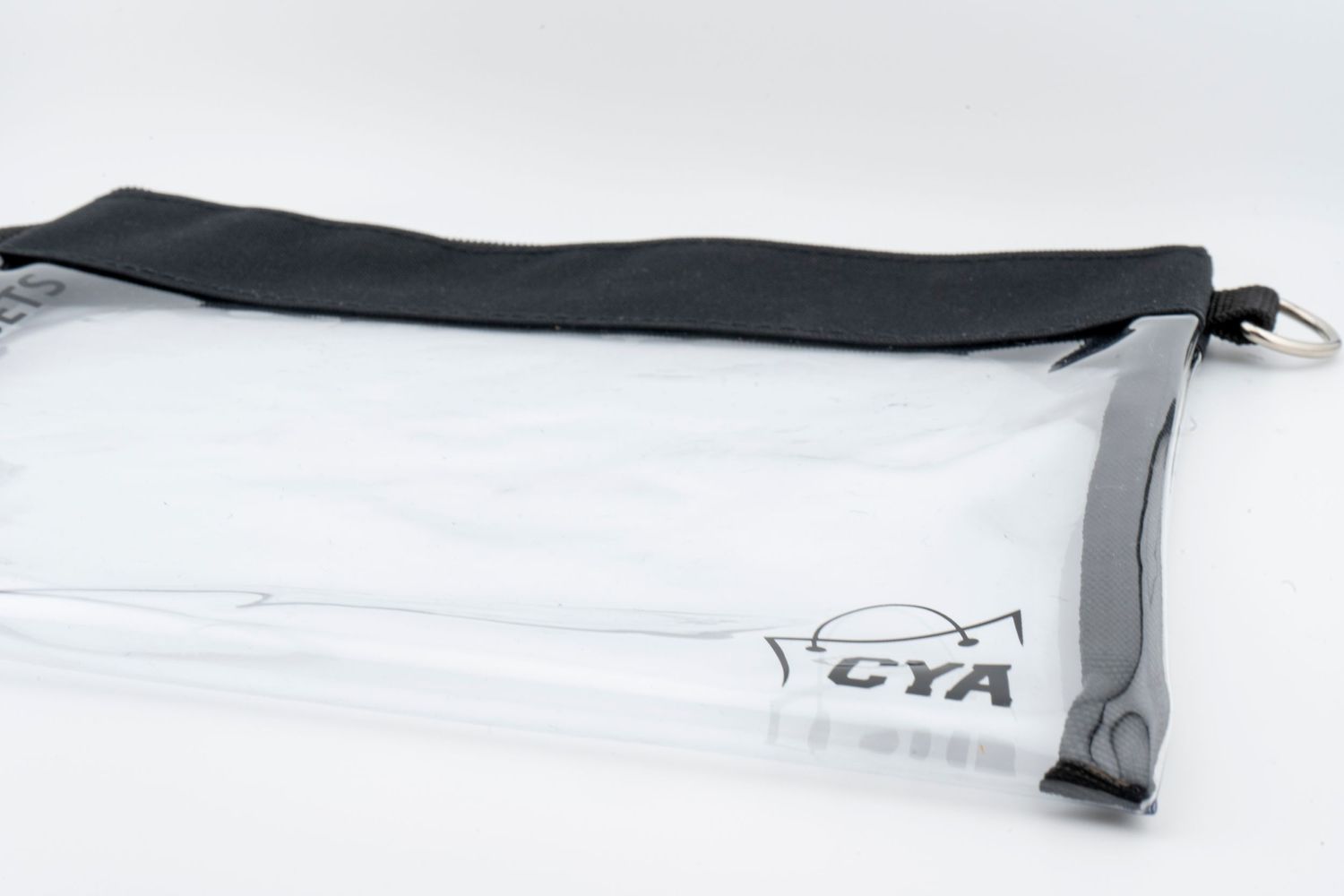 A black and white waterproof storage bag with clear viewing window and GYA branding.