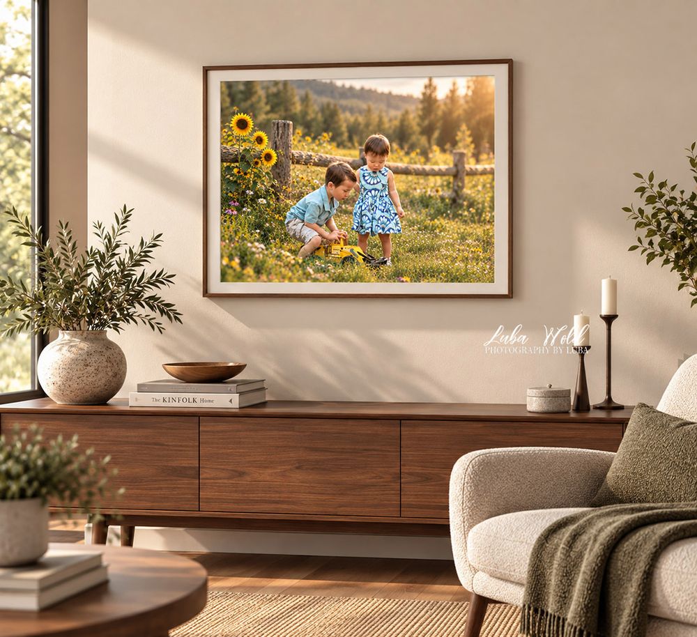 heirloom wall portrait of children brother and sister in a story like style by Spokane and Post Falls photographer Luba Wold