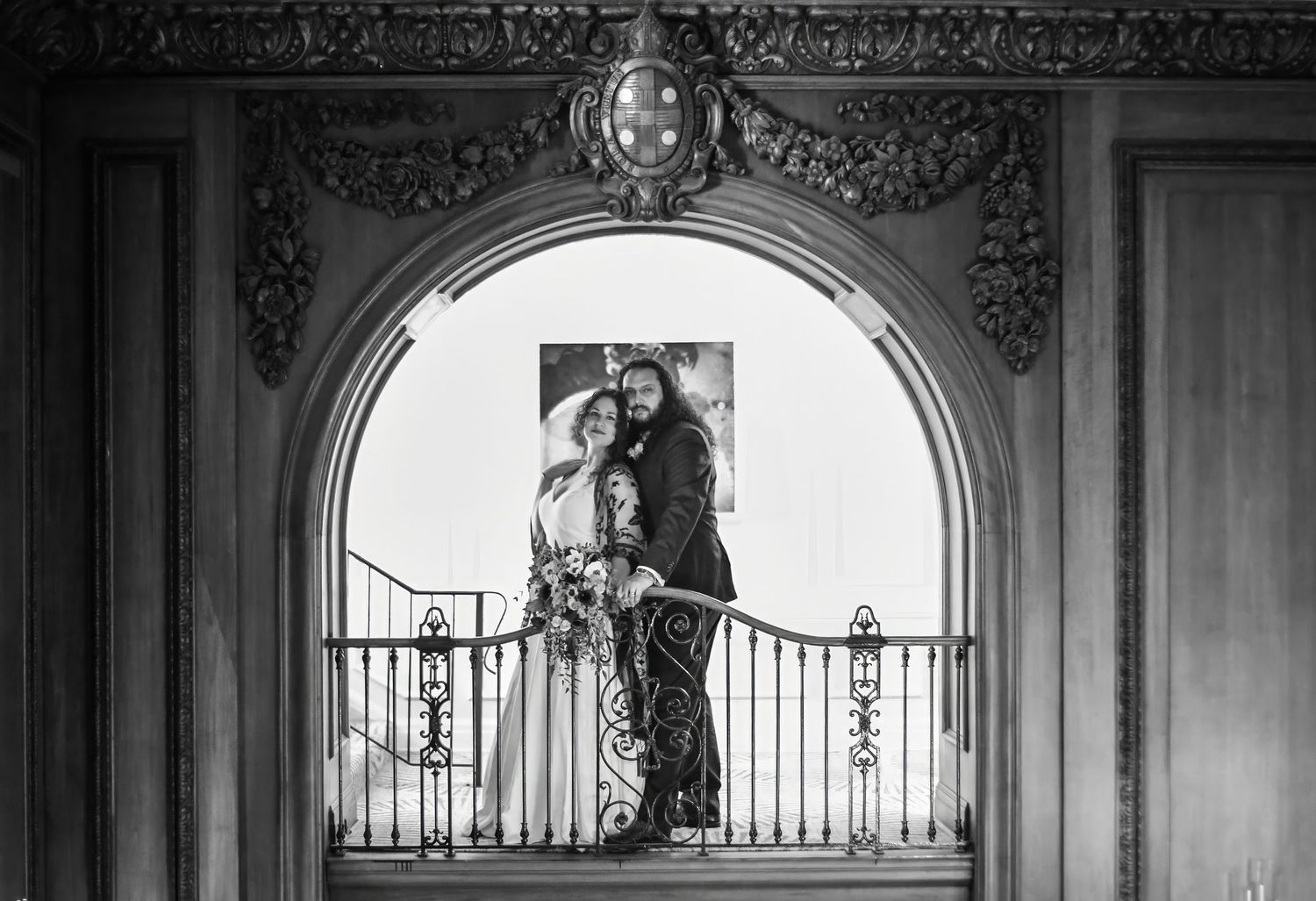 Black and white image of wedding Bride and Groom at The Read House in Chattanooga, TN.  Destination wedding, travel photographer, Wedding