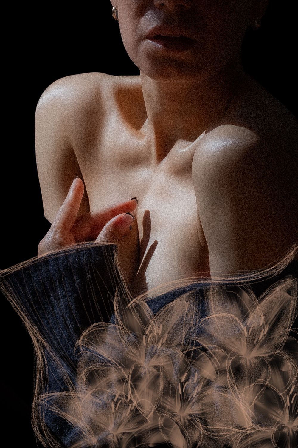 Delicate smoke patterns form intricate designs against a dark atmospheric backdrop.