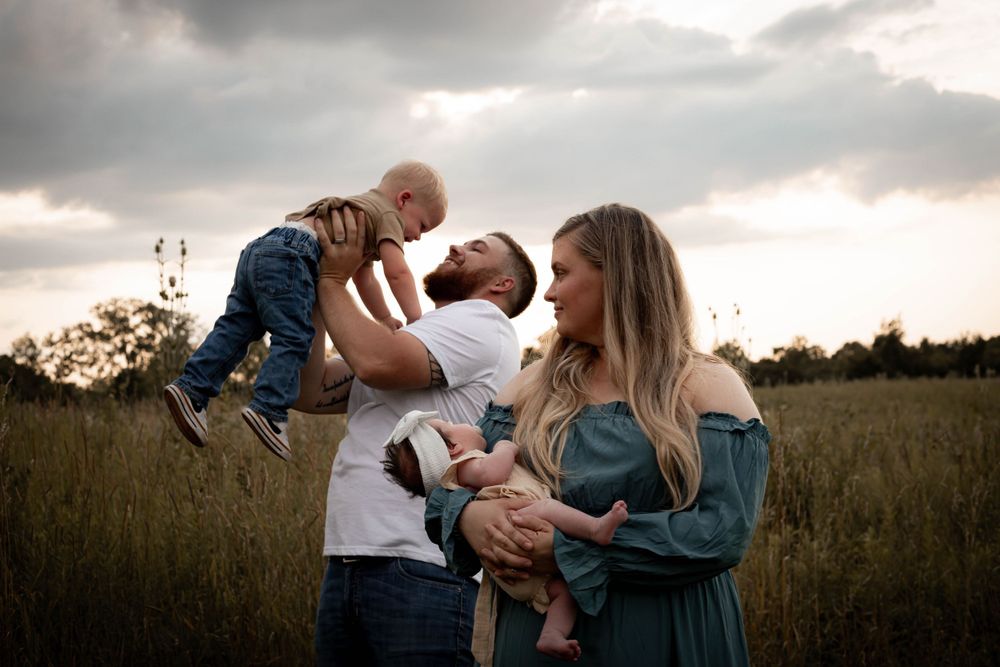 cloudy day, two kids, field images