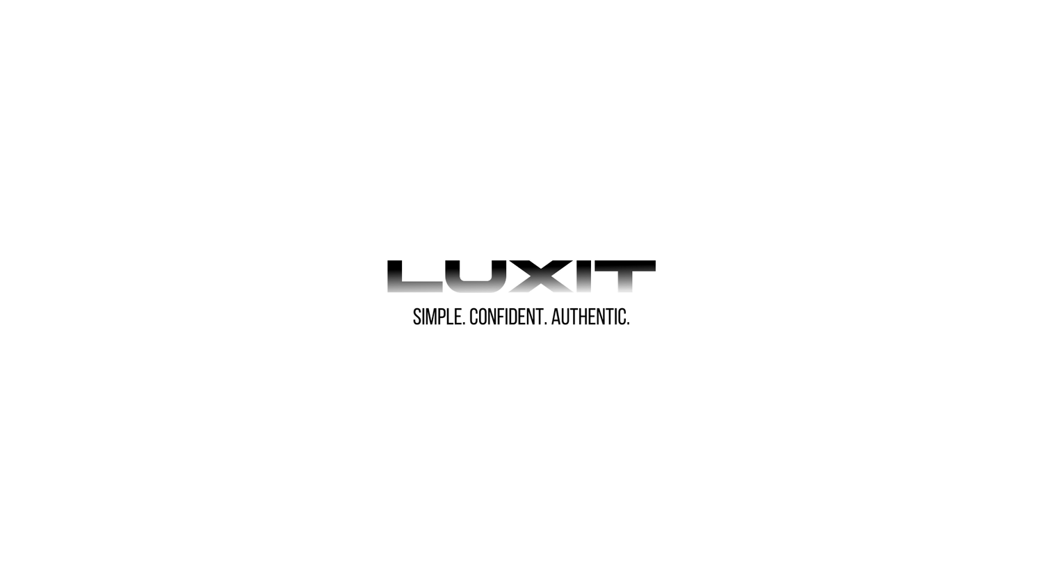 Simple black text Luxit logo with tagline on white background.