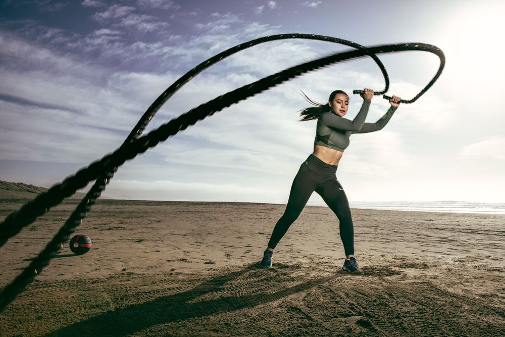 Battle Ropes workout on Ocean Beach San Francisco