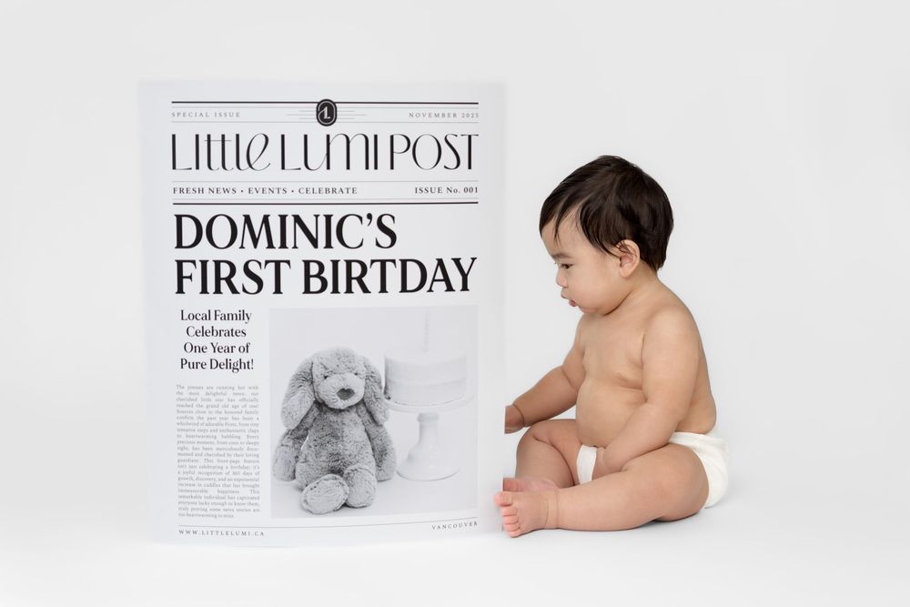 A series of black and white baby photo announcement cards featuring a teddy bear and minimalist typography.