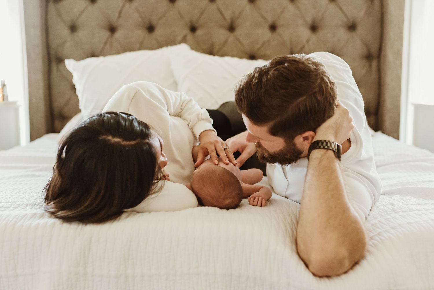 newborn home session on bed