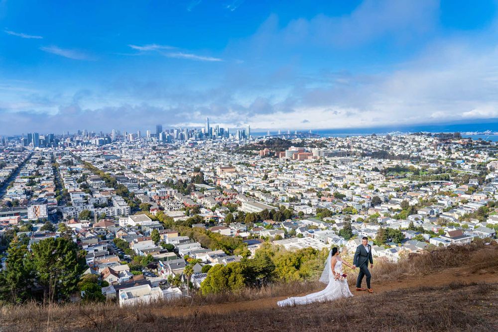 bride and groom photo at Bernal Heights Park, San Francisco