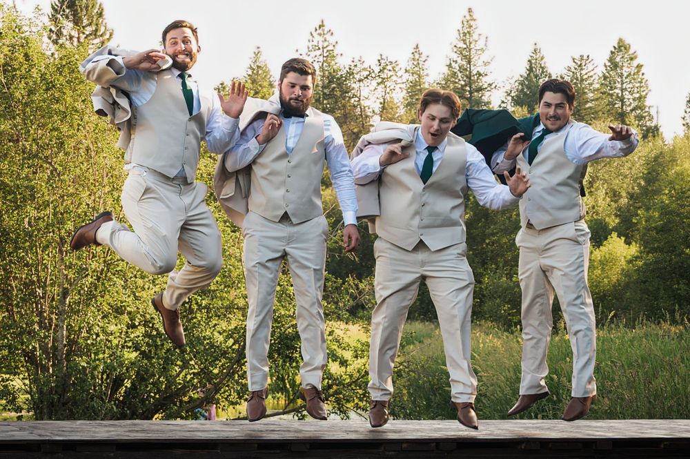 groomsmen portraits jumping in spokane washington
