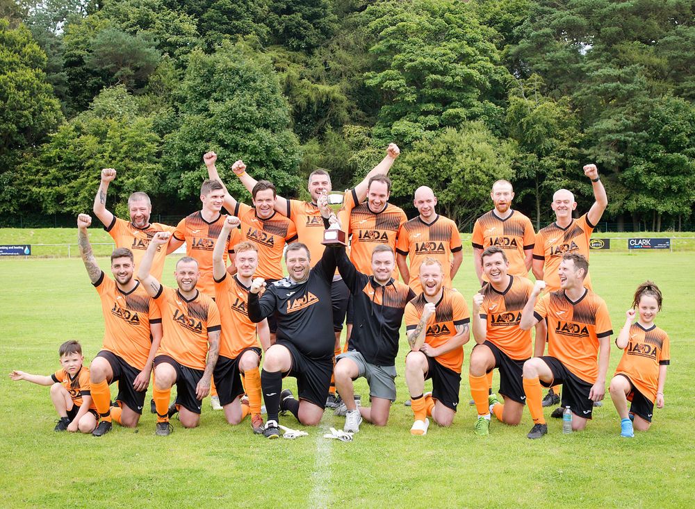 Winning team of charity football match JADA event at Warout football stadium Glenrothes.