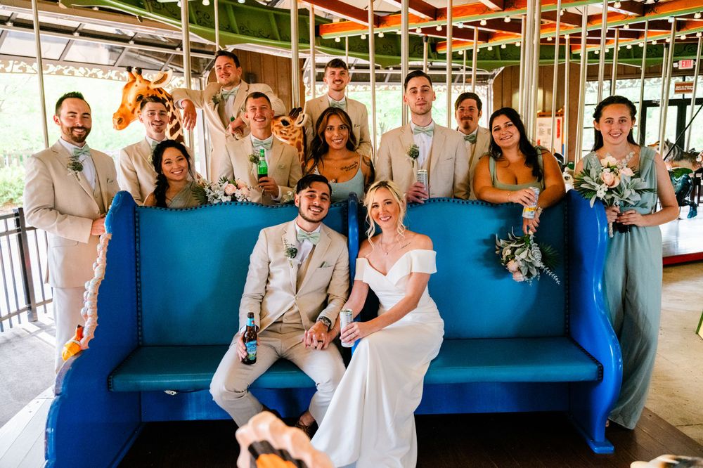 Summer Wedding Picture in the carousel at Cleveland Metroparks Zoo