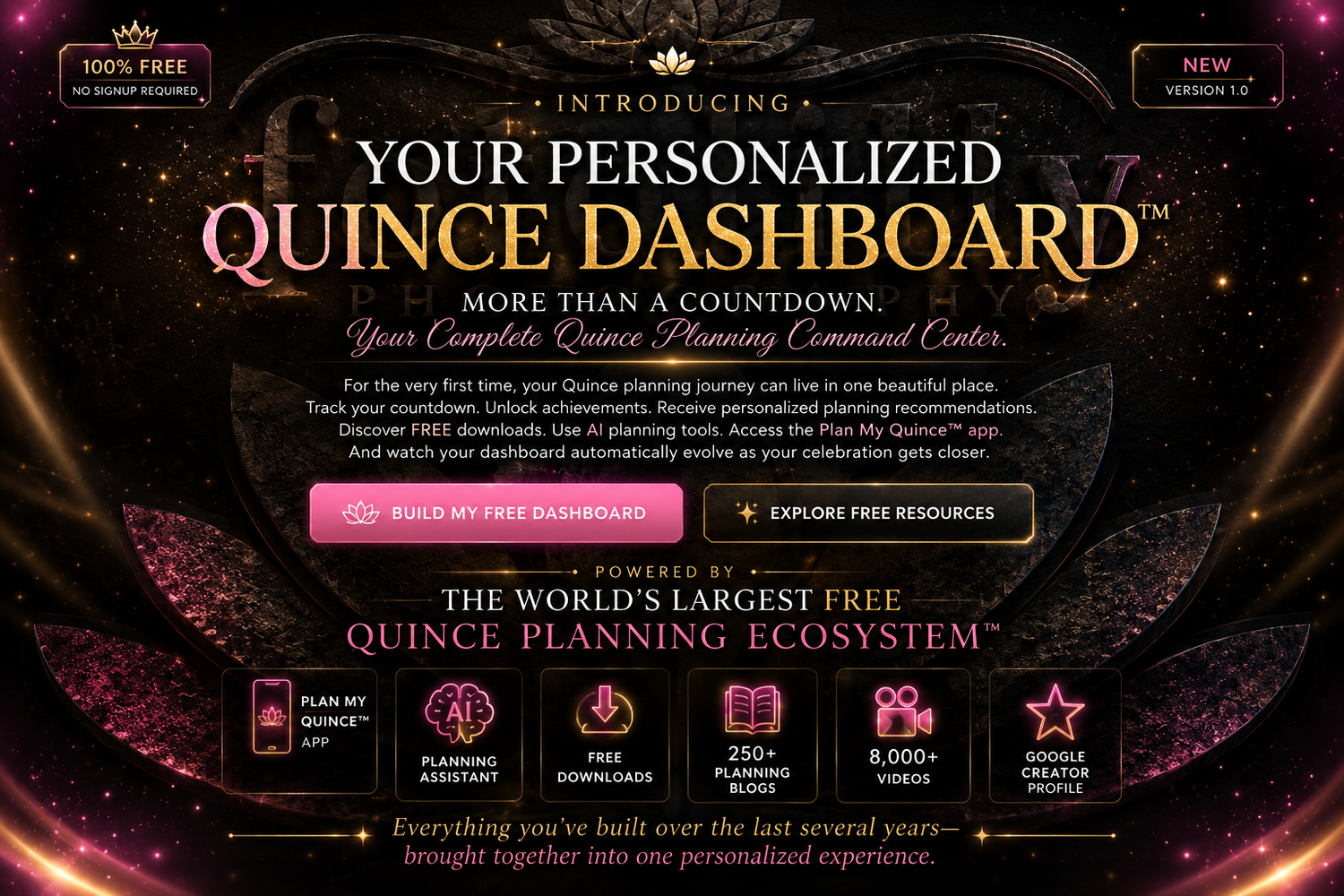 World's Largest FREE Quinceañera Online Resource created by Fotolilly Photography featuring the FREE Plan My Quince™ Dashboard today.