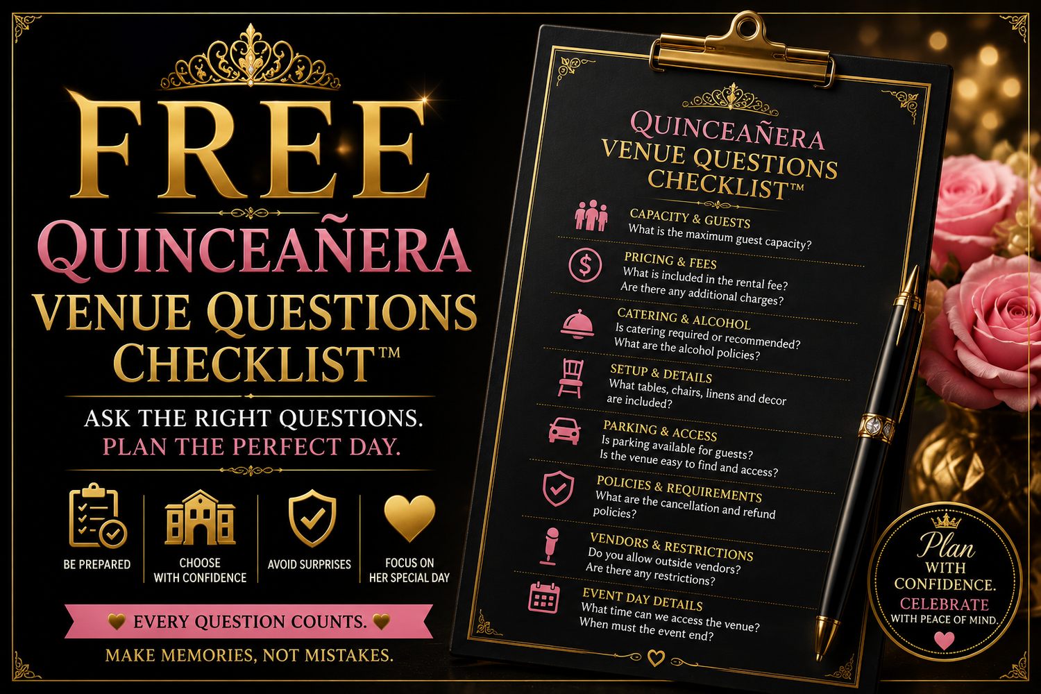 Open invite Quince guests arriving together highlighting venue planning, guest capacity, RSVP planning and celebration organization tips tod